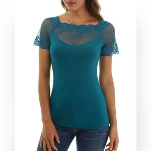 PattyBoutik scalloped lace inset v neck top